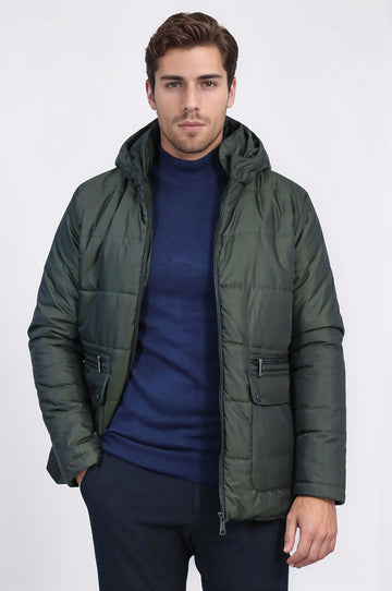 Olive Green Slim Fit Hooded Quilted Puffer Coat – Wessi