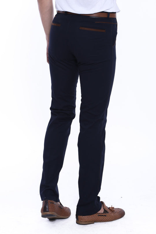 Navy Blue Slim Fit Plain Cotton Trousers – Wessi