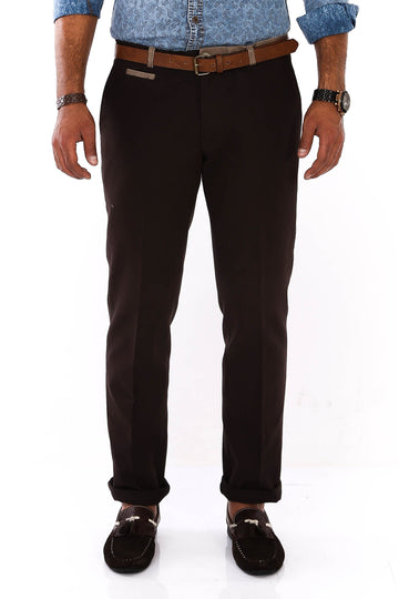 Brown Slim Fit Belt Detail Cotton Trousers – Wessi