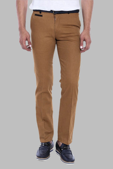Tan Slim Fit Belt Detail Cotton Trousers – Wessi