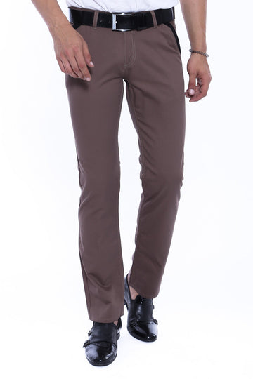 Dark Beige Slim Fit Garment-Stitched Pocket Cotton Trousers – Wessi