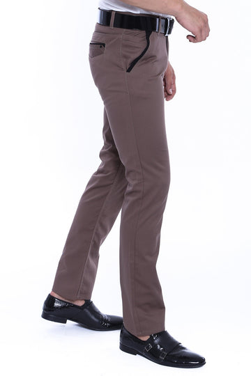 Dark Beige Slim Fit Garment-Stitched Pocket Cotton Trousers – Wessi