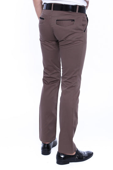 Dark Beige Slim Fit Garment-Stitched Pocket Cotton Trousers – Wessi