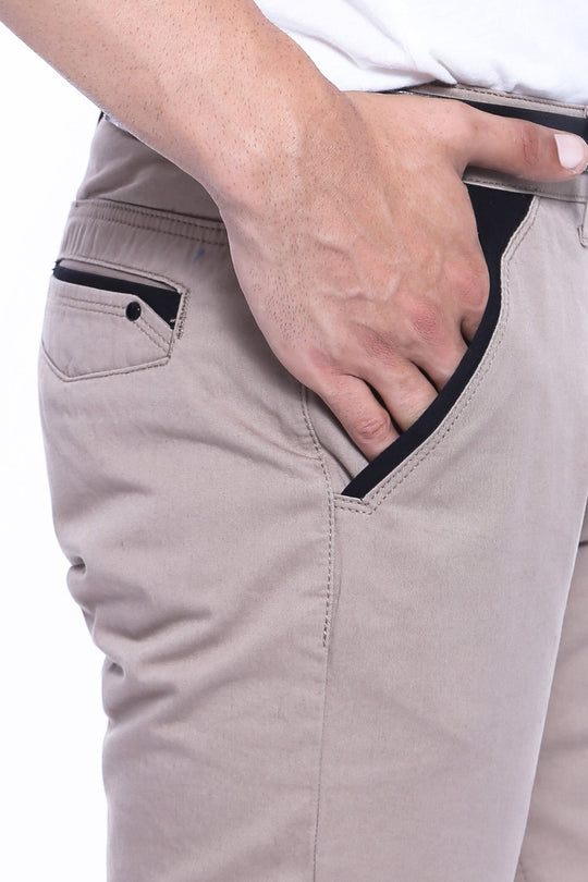 Beige Slim Fit Plain Garment-Stitched Pocket Trousers – Wessi
