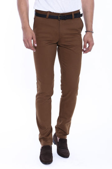 Tan Slim Fit Plain Garment-Stitched 5-Pocket Trousers – Wessi
