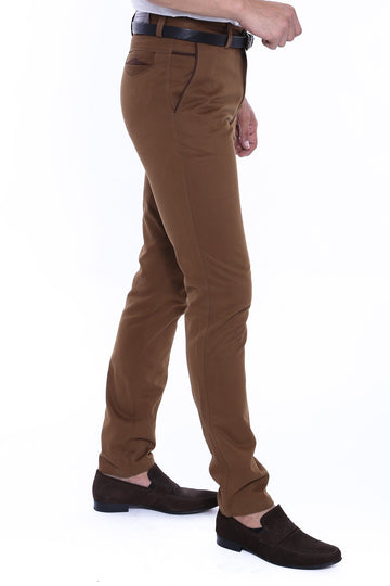 Tan Slim Fit Plain Garment-Stitched 5-Pocket Trousers – Wessi