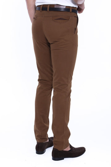 Tan Slim Fit Plain Garment-Stitched 5-Pocket Trousers – Wessi