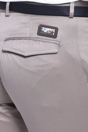 Beige Slim Fit Plain Pocket Flap Cotton Trousers – Wessi