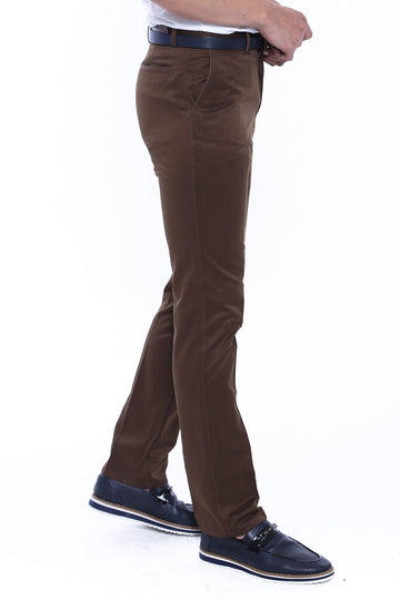 Brown Slim Fit Five-Pocket Suede-Touch Cotton Trousers – Wessi