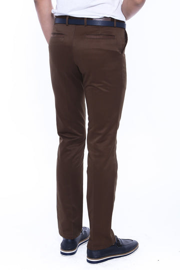 Brown Slim Fit Five-Pocket Suede-Touch Cotton Trousers – Wessi