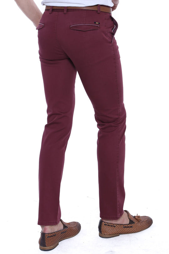 Burgundy Slim Fit Plain Pocket Flap Trousers – Wessi