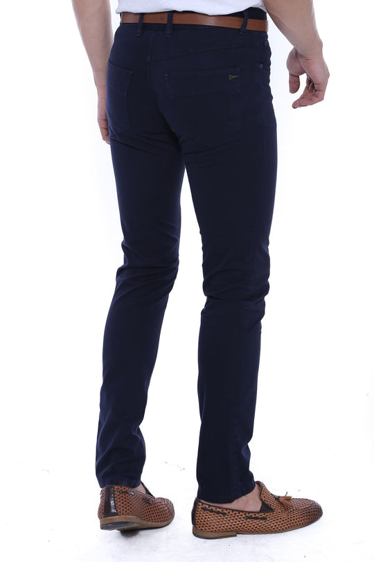 Navy Blue Slim Fit Plain 5-Pocket Trousers – Wessi