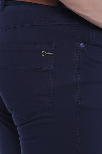 Navy Blue Slim Fit Plain 5-Pocket Trousers – Wessi