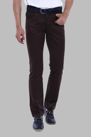 Dark Brown Slim Fit Plain Suede-Touch Cotton Trousers – Wessi
