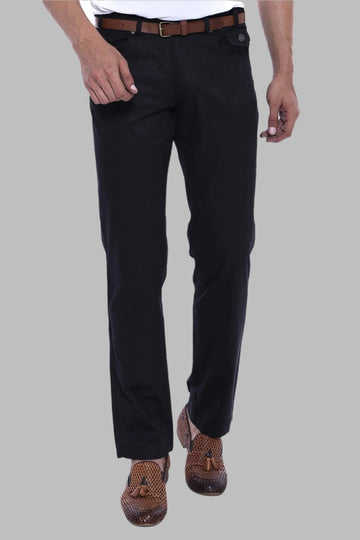 Black Slim Fit Suede Cotton Covered Pocket Trousers – Wessi