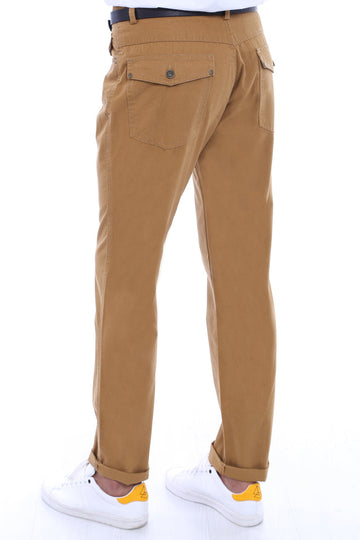 Tan Slim Fit Pocket Flap Suede-Touch Trousers – Wessi