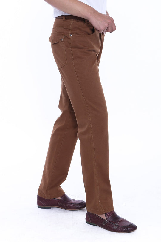 Brown Slim Fit Plain Suede Pocket Flap Trousers – Wessi