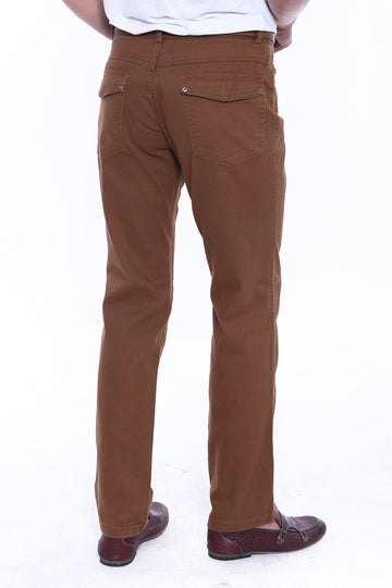 Brown Slim Fit Plain Suede Pocket Flap Trousers – Wessi