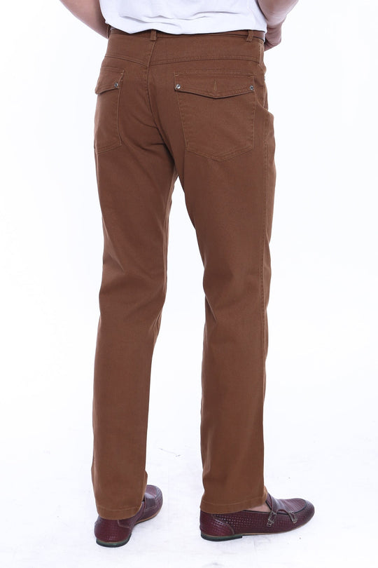 Brown Slim Fit Plain Suede Pocket Flap Trousers – Wessi