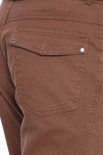Brown Slim Fit Plain Suede Pocket Flap Trousers – Wessi