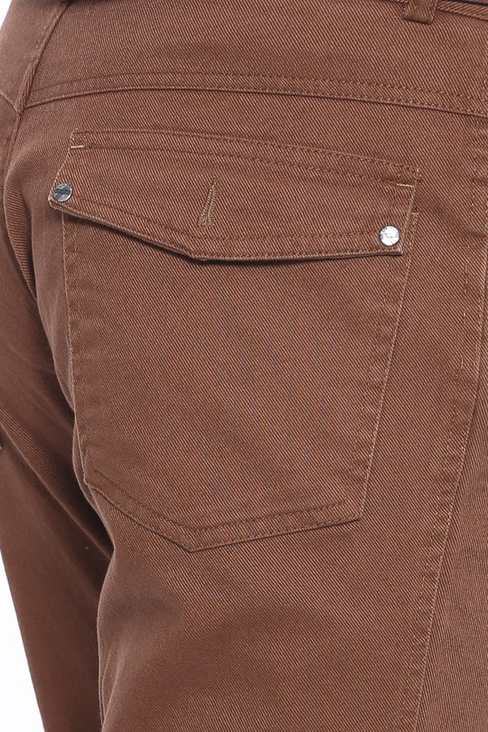 Brown Slim Fit Plain Suede Pocket Flap Trousers – Wessi