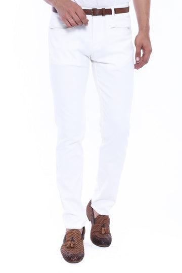 White Slim Fit Patterned Trousers – Wessi