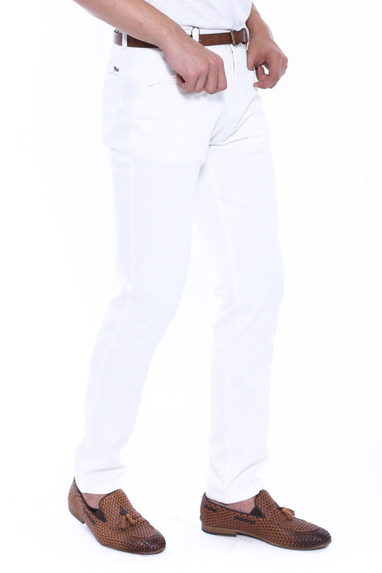 White Slim Fit Patterned Trousers – Wessi