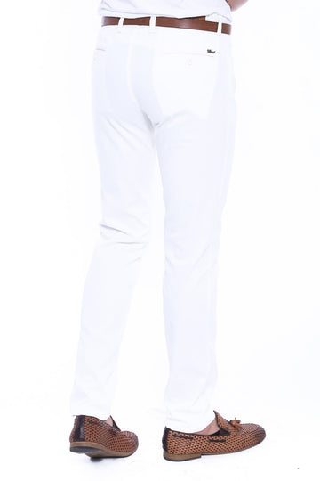 White Slim Fit Patterned Trousers – Wessi