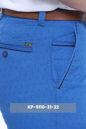 Saxe Blue Slim Fit Patterned Five-Pocket Cotton Trousers – Wessi