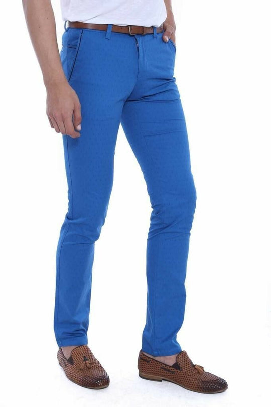 Saxe Blue Slim Fit Patterned Five-Pocket Cotton Trousers – Wessi