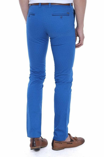 Saxe Blue Slim Fit Patterned Five-Pocket Cotton Trousers – Wessi