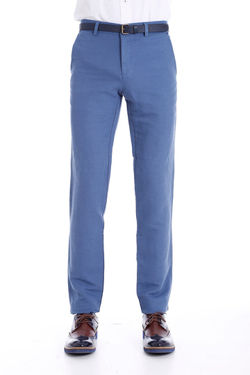 Light Blue Slim Fit Plain Garment-Stitched Pocket Trousers – Wessi