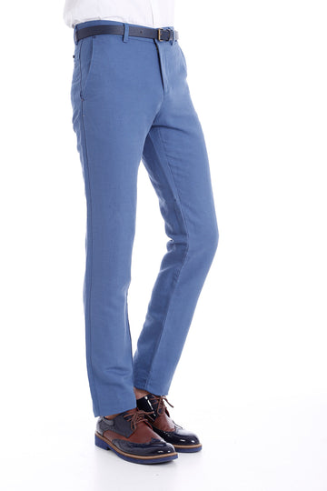 Light Blue Slim Fit Plain Garment-Stitched Pocket Trousers – Wessi