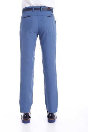 Light Blue Slim Fit Plain Garment-Stitched Pocket Trousers – Wessi