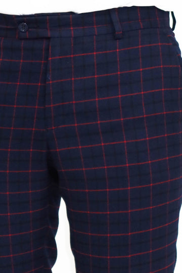 Navy Blue Slim Fit Checked Trousers – Wessi
