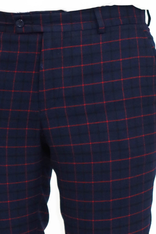 Navy Blue Slim Fit Checked Trousers – Wessi