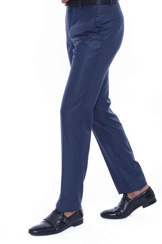 Navy Blue Slim Fit Plain Trousers – Wessi