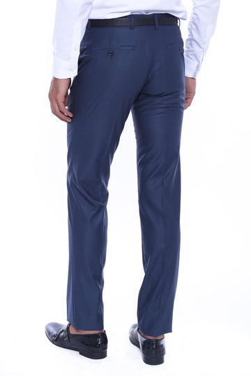 Navy Blue Slim Fit Plain Trousers – Wessi