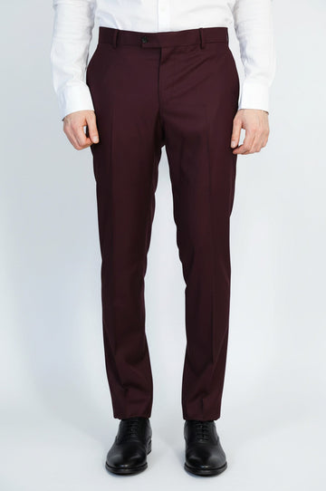 Burgundy Slim Fit Plain Dress Trousers – Wessi