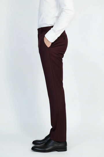 Burgundy Slim Fit Plain Dress Trousers – Wessi