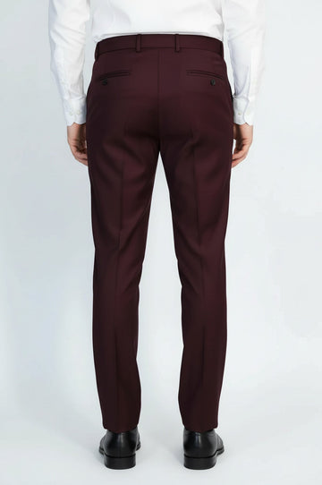 Burgundy Slim Fit Plain Dress Trousers – Wessi