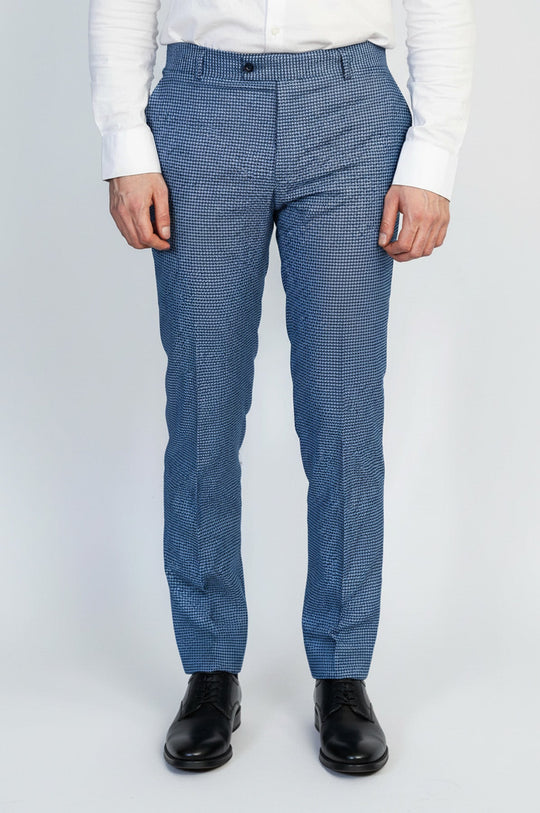Indigo Blue Slim Fit Houndstooth Trousers – Wessi