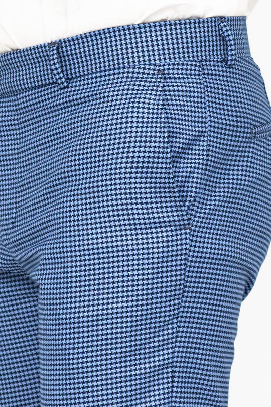 Indigo Blue Slim Fit Houndstooth Trousers – Wessi