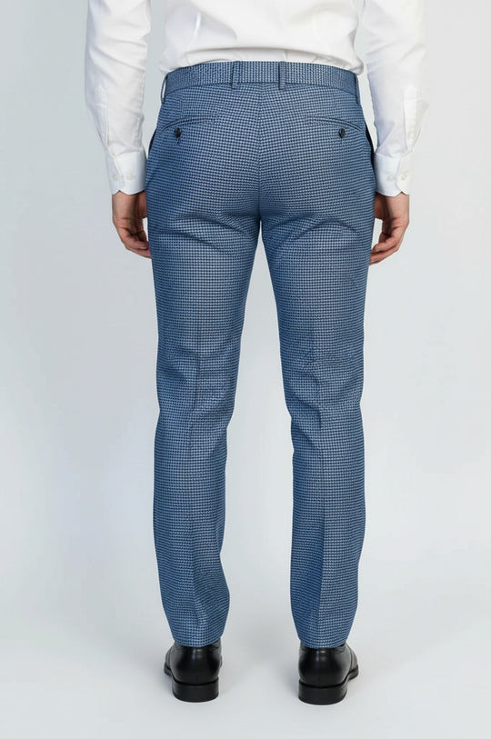 Indigo Blue Slim Fit Houndstooth Trousers – Wessi