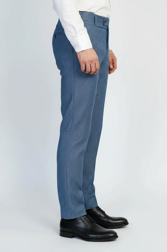 Indigo Blue Slim Fit Houndstooth Trousers – Wessi