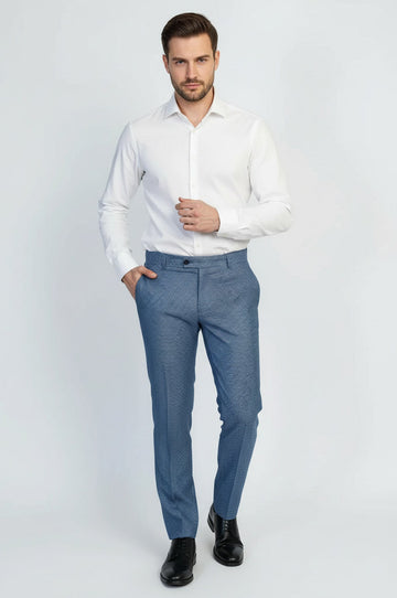 Indigo Blue Slim Fit Houndstooth Trousers – Wessi