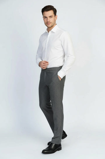 Anthracite Slim Fit Houndstooth Trousers – Wessi