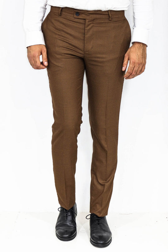 Brown Slim Fit Houndstooth Trousers – Wessi