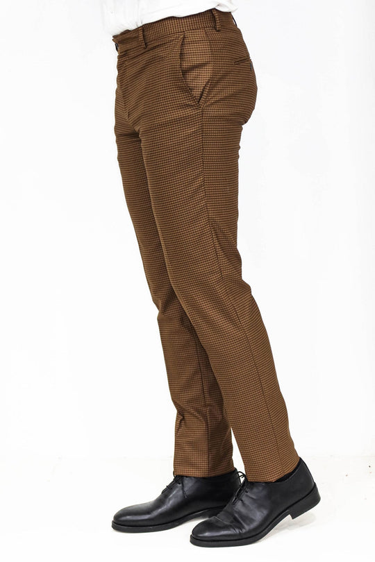 Brown Slim Fit Houndstooth Trousers – Wessi