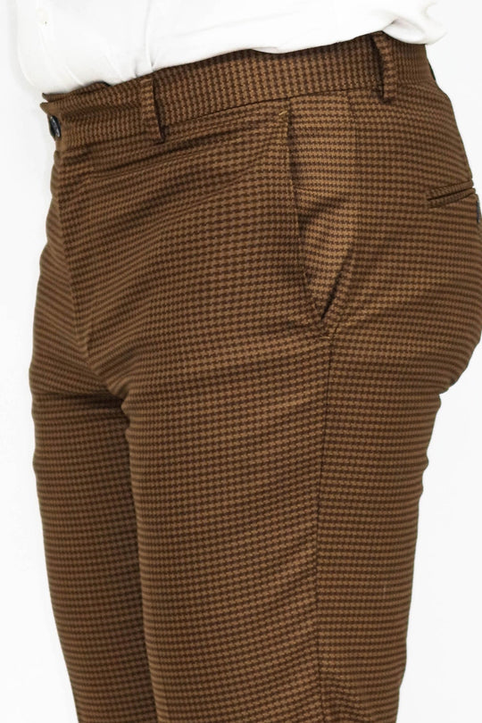Brown Slim Fit Houndstooth Trousers – Wessi